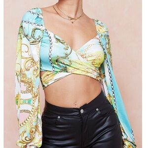 Colorful Long Sleeve Wrap Top